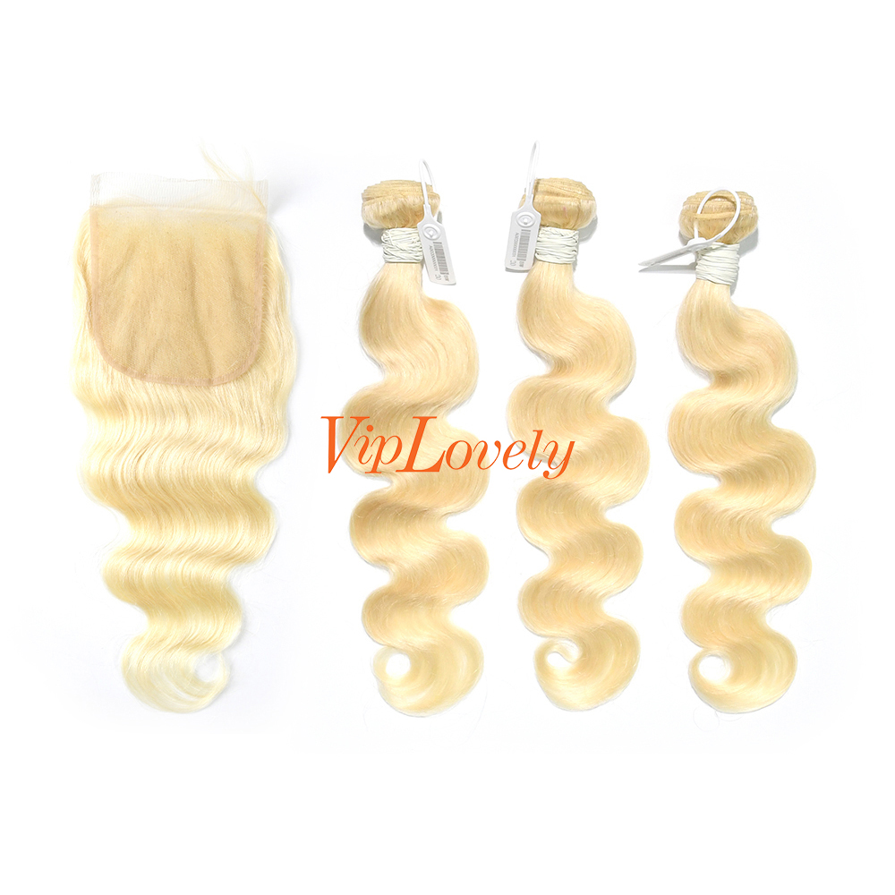 Blonde #613 European Virgin Human Hair 5×5 Lace Closure With Hair Weft Body Wave