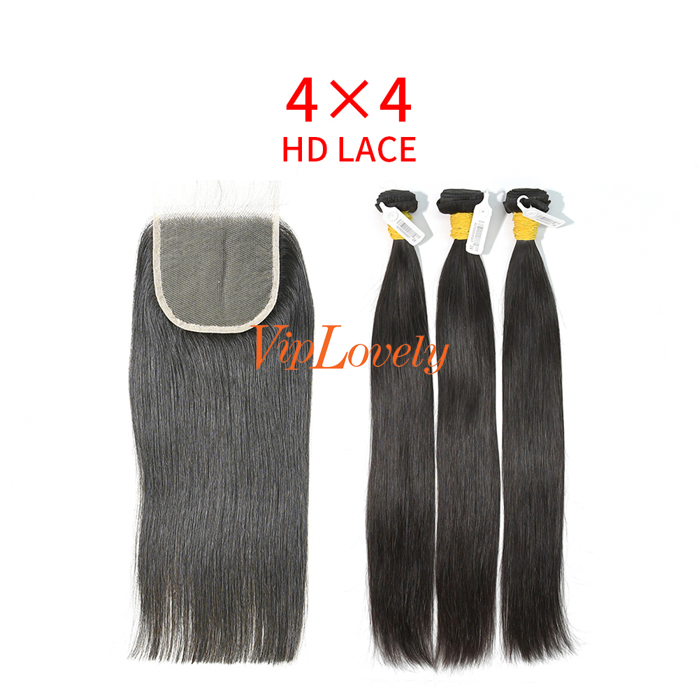 HD Lace Raw Human Hair Bundle with 4×4 Closure Straight