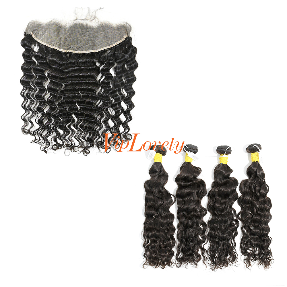 #1b Brazilian Raw Human Hair Weft with 13×4 Frontal Indian Curly