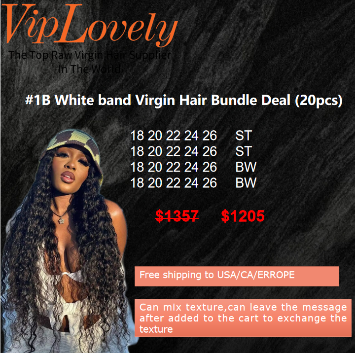 Viplovely free shipping 20pcs White band Virgin Hair Bundle Deal 18''-26''