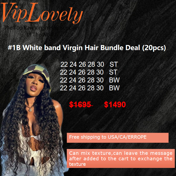 Viplovely free shipping 20 pcs White band Virgin Hair Bundle Deal 22''-30''