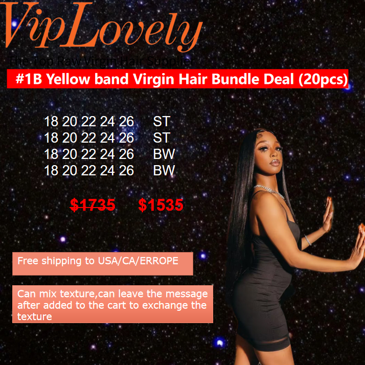 Viplovely free shipping 20pcs Yellow band Raw Hair Bundle Deal 18''-26''