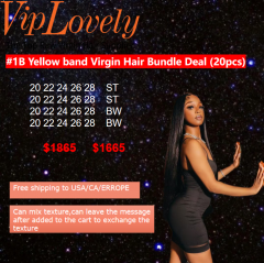 Viplovely free shipping 20pcs Yellow band Raw Hair Bundle Deal 20''-28''