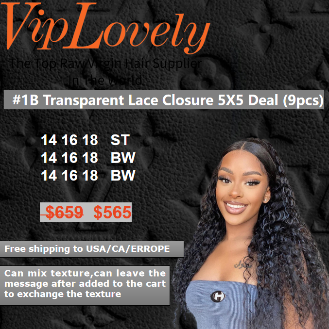 Viplovely free shipping 9pcs Transparent Lace Closure 5X5 Deal 14''-18''