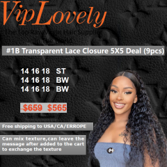 Viplovely free shipping 9pcs Transparent Lace Closure 5X5 Deal 14''-18''