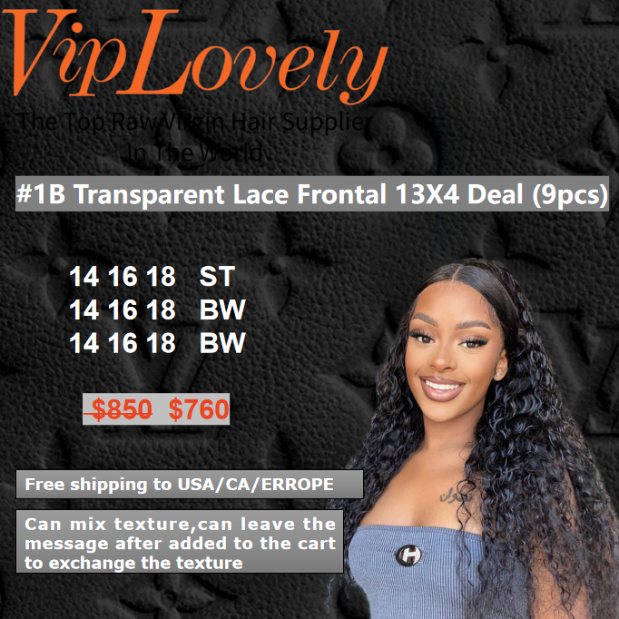 Viplovely free shipping 9pcs Transparent Lace Frontal 13x4 Deal 14''-18''