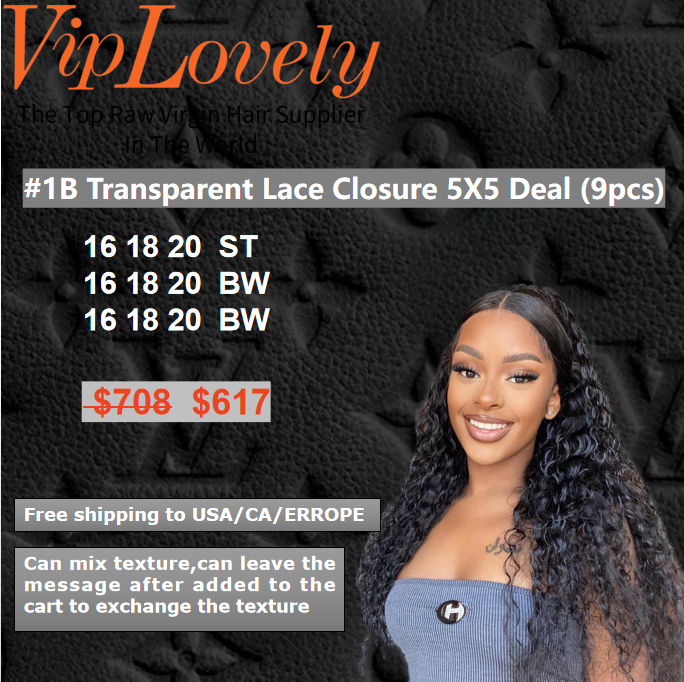 Viplovely free shipping 9pcs Transparent Lace Closure 5X5 Deal 16''-20''