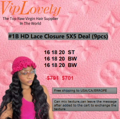 Viplovely free shipping 9pcs Hd Lace Closure 5X5 Deal 16''-20''