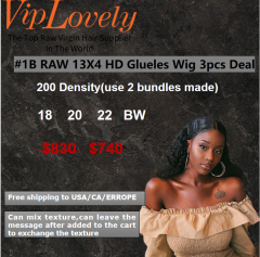 Viplovely free shipping 3PCS Raw 13X4 HD Glueless Wig  Deal 18''-22''