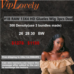 Viplovely free shipping 3PCS Raw 13X4 HD Glueless Wig Deal 26''-30''