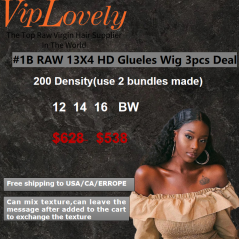 Viplovely free shipping 3PCS Raw 13X4 HD Glueless Wig  Deal 12''-16''