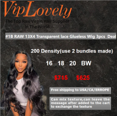 Viplovely free shipping 3PCS Raw 13X4 Transparent Glueless Wig Deal 16''-20''