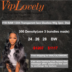 Viplovely free shipping 3PCS Raw 13X4 Transparent Glueless Wig Deal 24''-28''