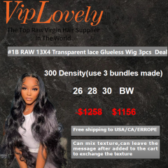 Viplovely free shipping 3PCS Raw 13X4 Transparent Glueless Wig Deal 26''-30''