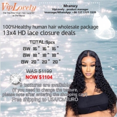 VipLovely 9pcs Free shipping wholesale package HD lace 13x4 frontal deals 16"-20"