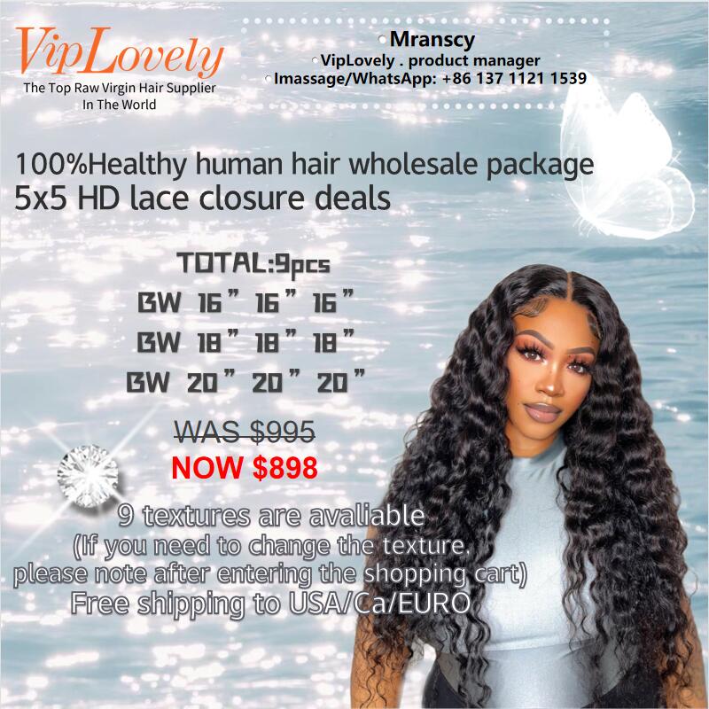 VipLovely 9pcs Free shipping wholesale package HD lace 5x5 closure deals 16"-20"