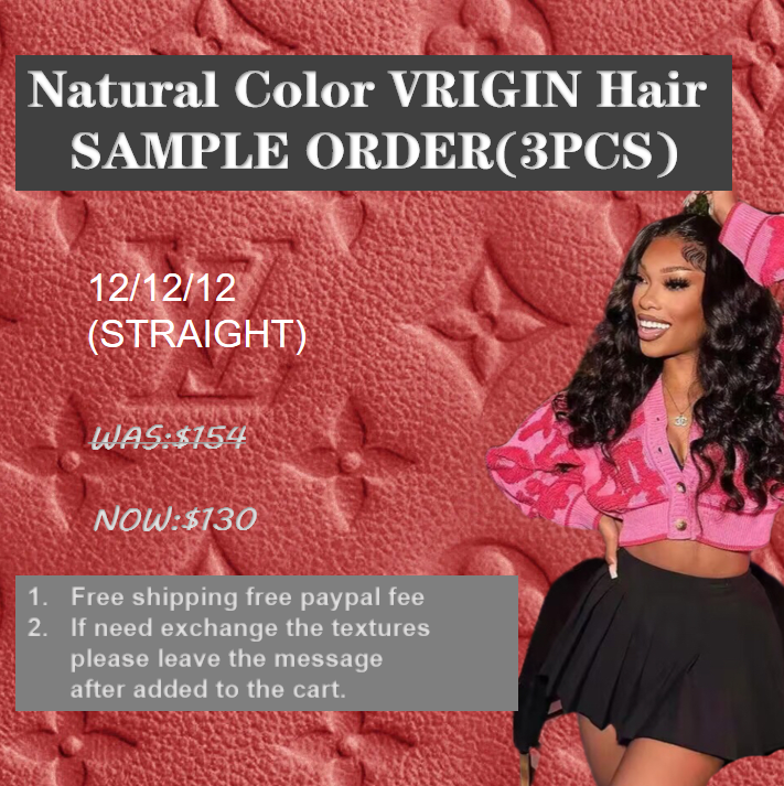 Viplovely sample order #1B brazilian Hair 3pcs white band Virgin Bundle deal 12"