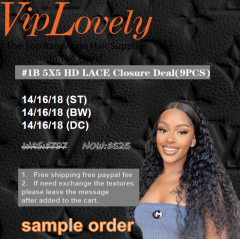 Viplovely#1B sample order 9pcs 5*5 HD closure deal 14-18"