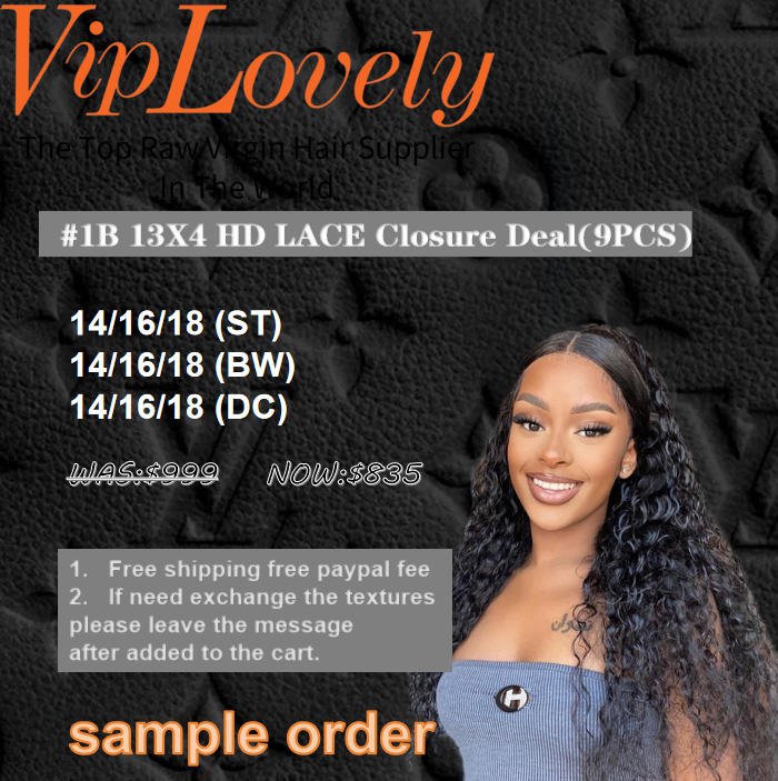 Viplovely#1B sample order 9pcs 13X4 HD frontal deal 14-18"