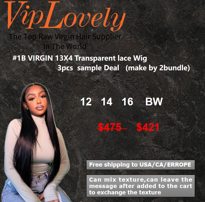 Viplovely free shipping 3PCS virgin13X4 Transparent  Wig Deal 12''-16''